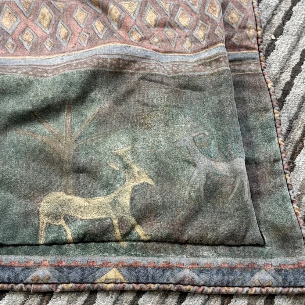 Vintage Mammoth‎ Cave Art Quilted Pillow Sham Prehistoric Tribal Earth Tones